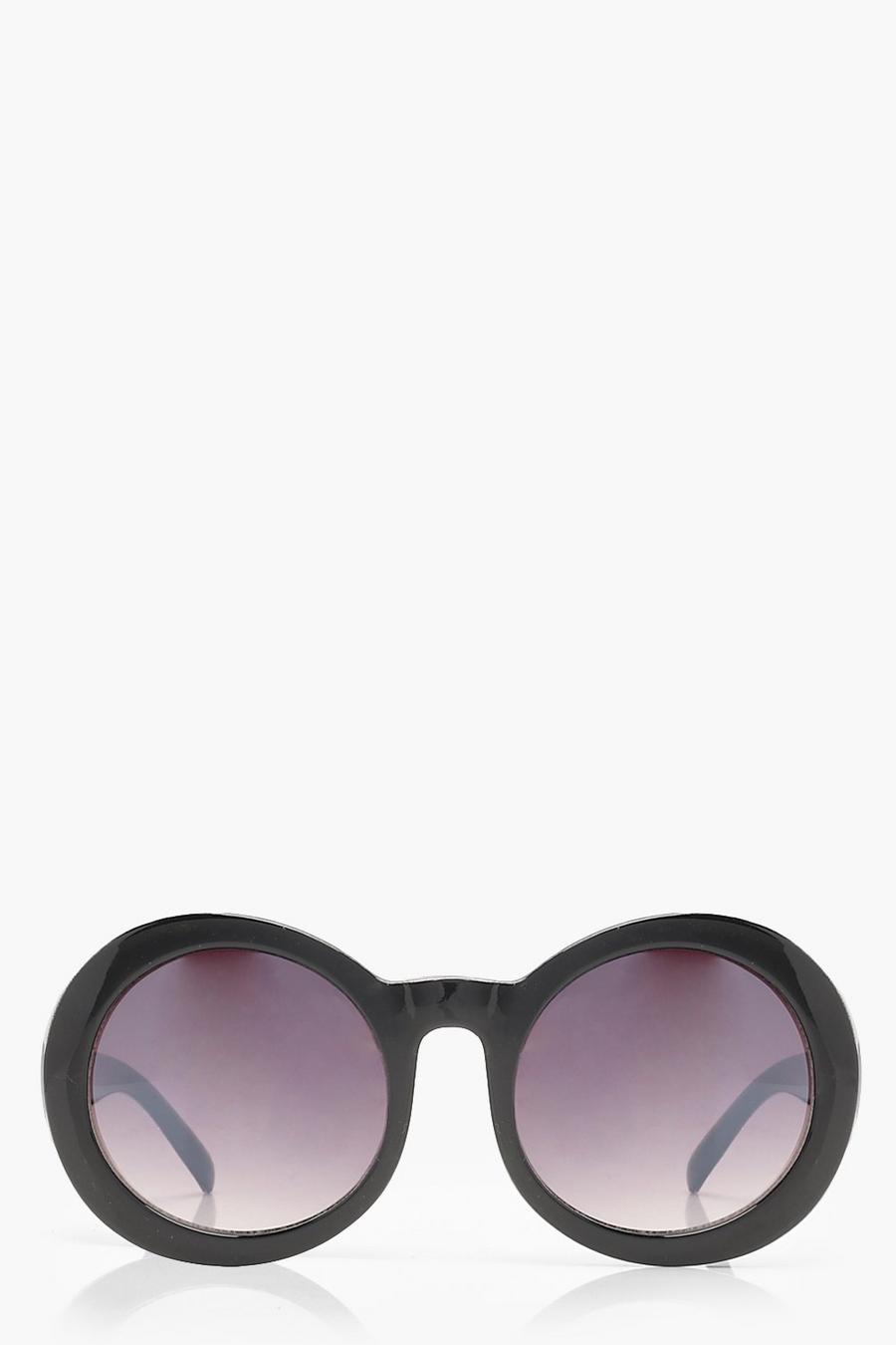 Schwarze runde Oversize Retro-Sonnenbrille, Black