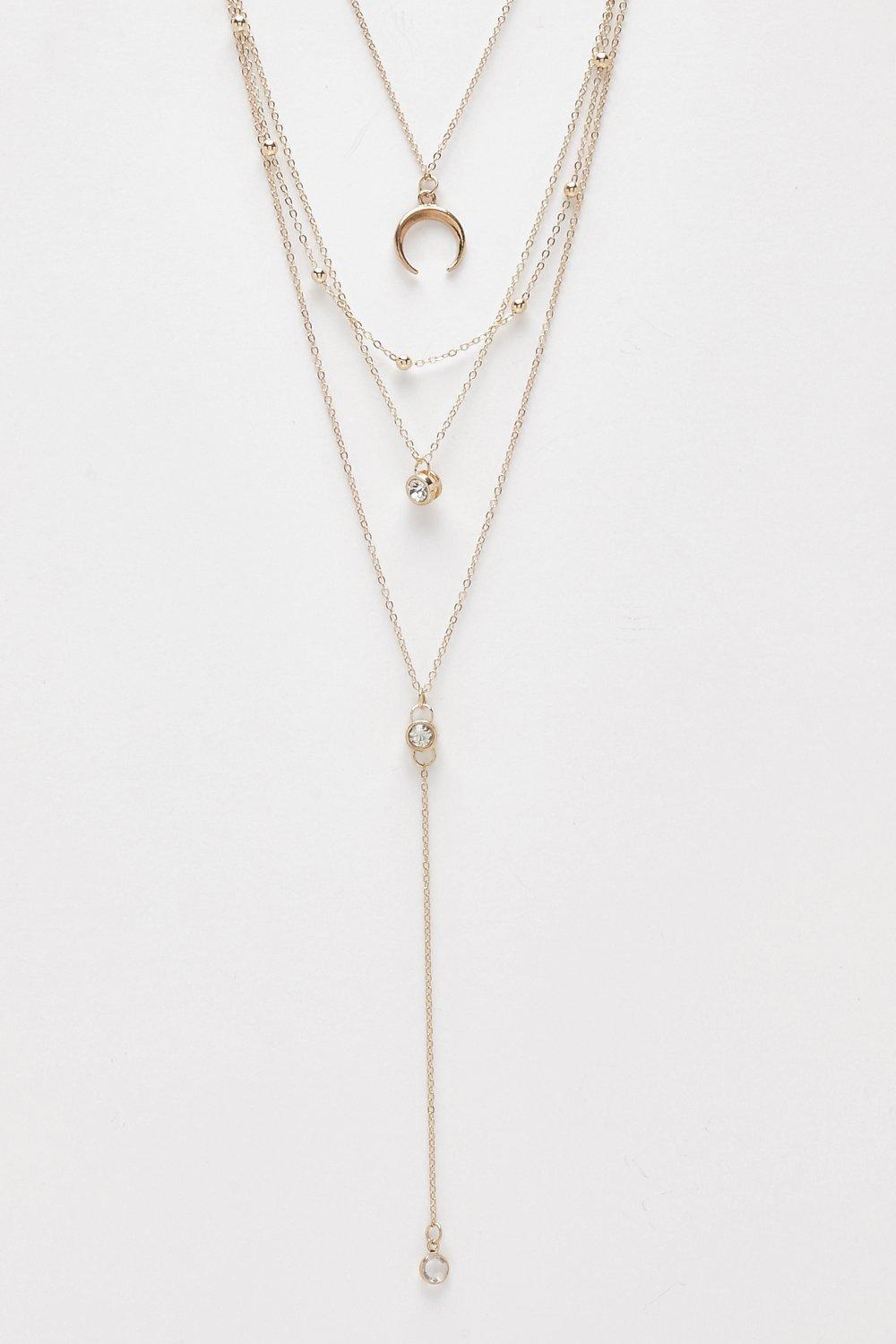 Horn And Diamante Layered Necklace boohoo NO