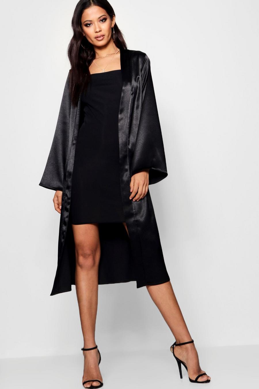 Belted Collarless Satin Duster image number 1