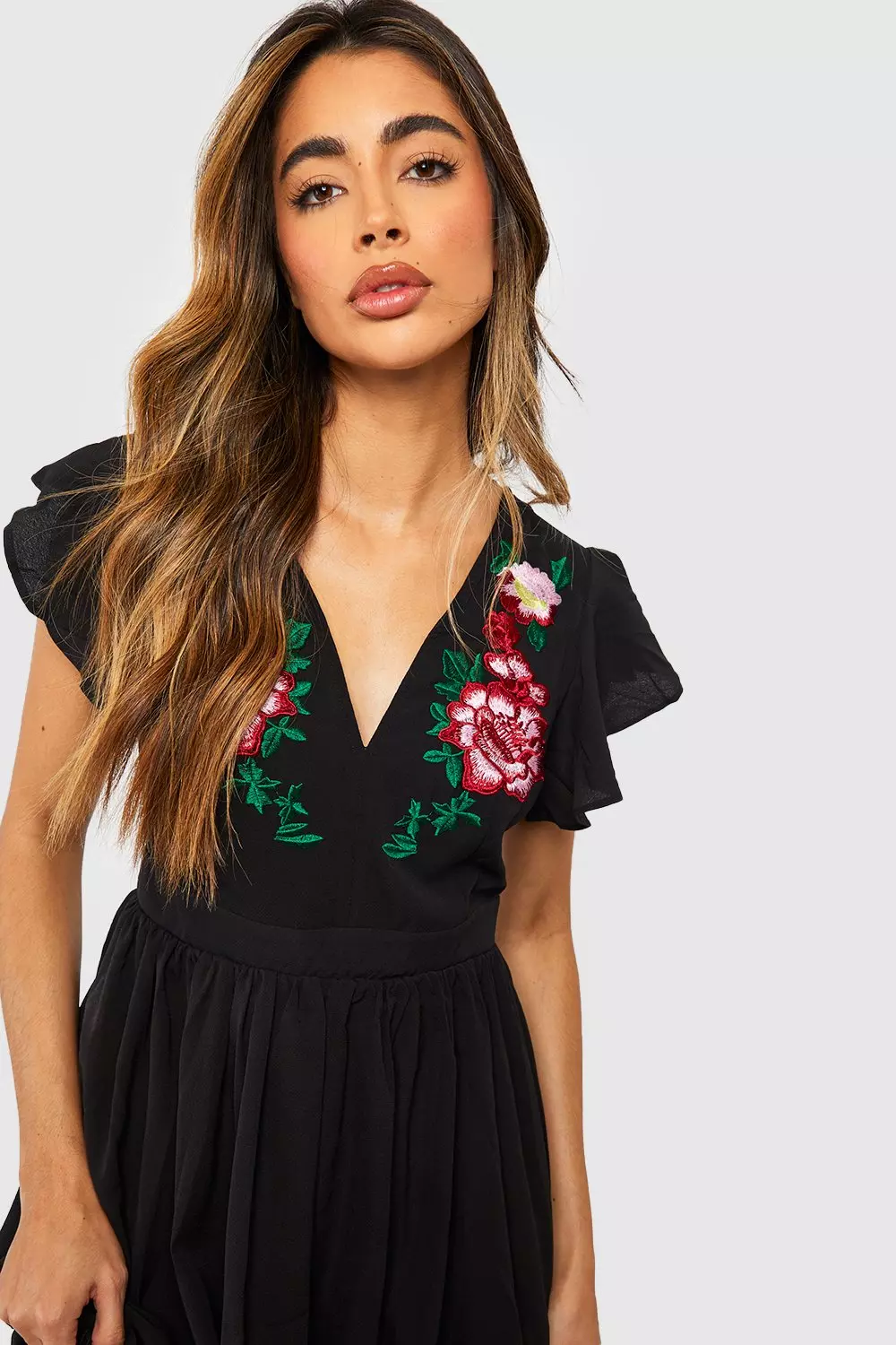 Black embroidered outlet skater dress