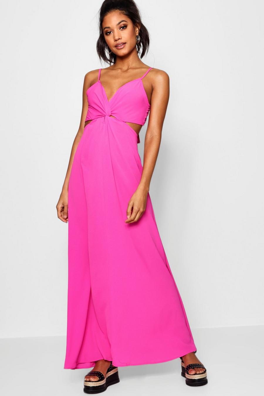 Hot pink Knot Front Tie Back Maxi Dress image number 1