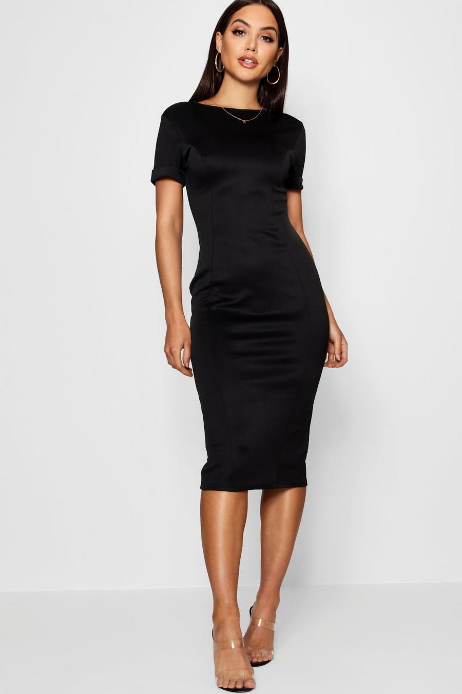 Black Roll Sleeve Midi Dress image number 1