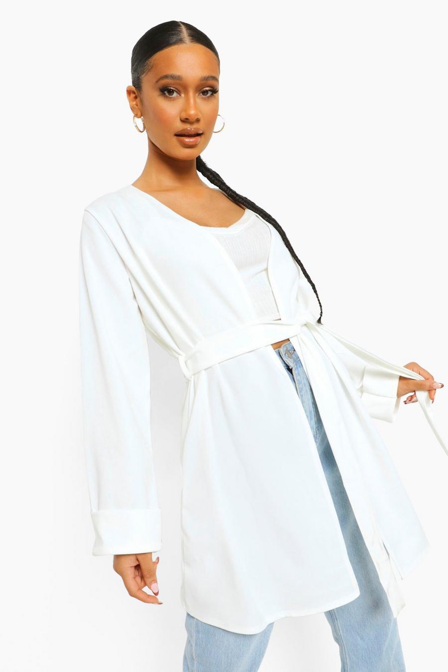 White Oversized Belted Kimono image number 1