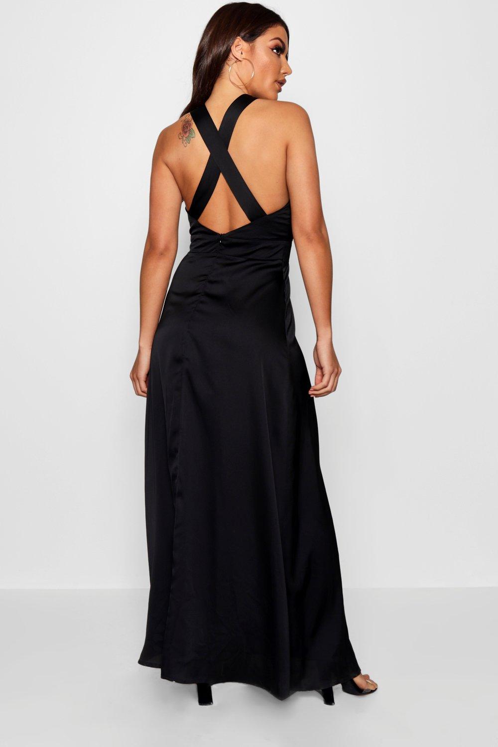 black satin maxi dress with split