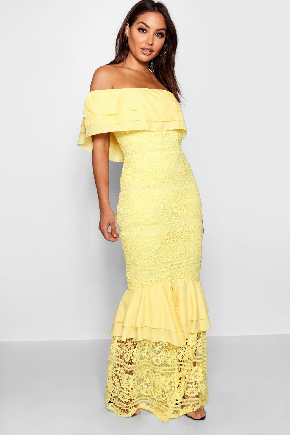 boohoo off the shoulder maxi dress