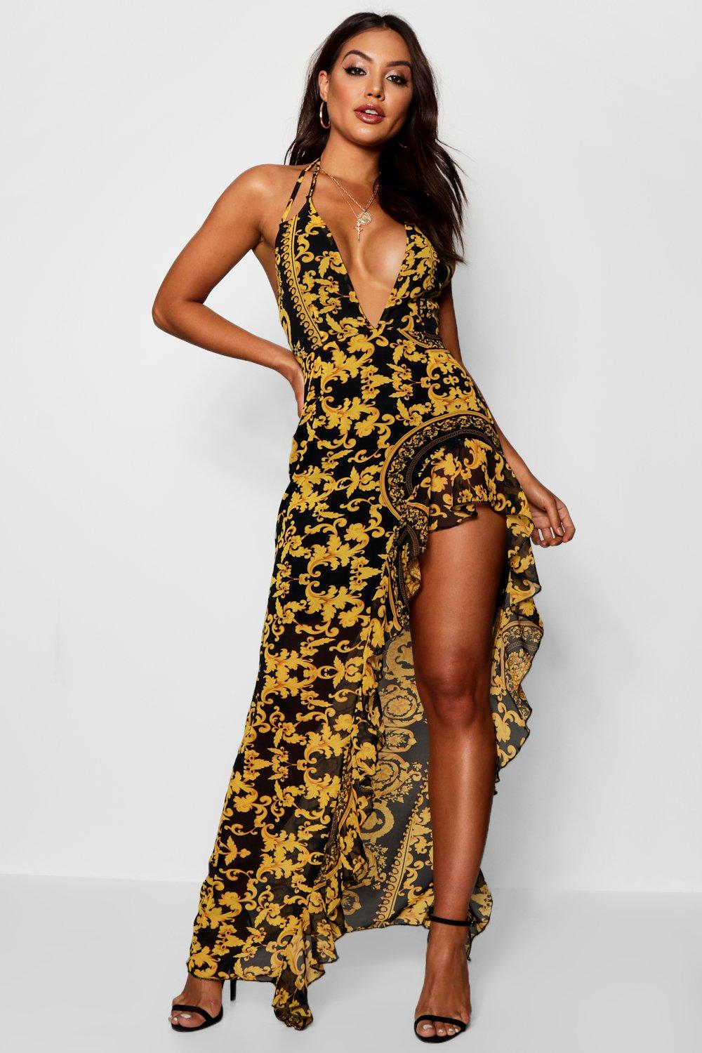 baroque print maxi dress