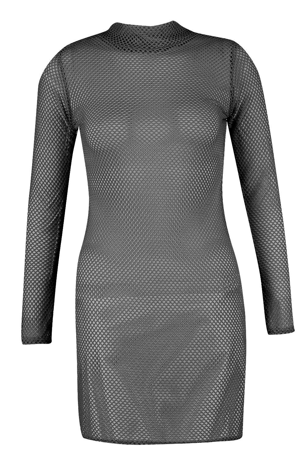 Black fishnet bodycon dress deals