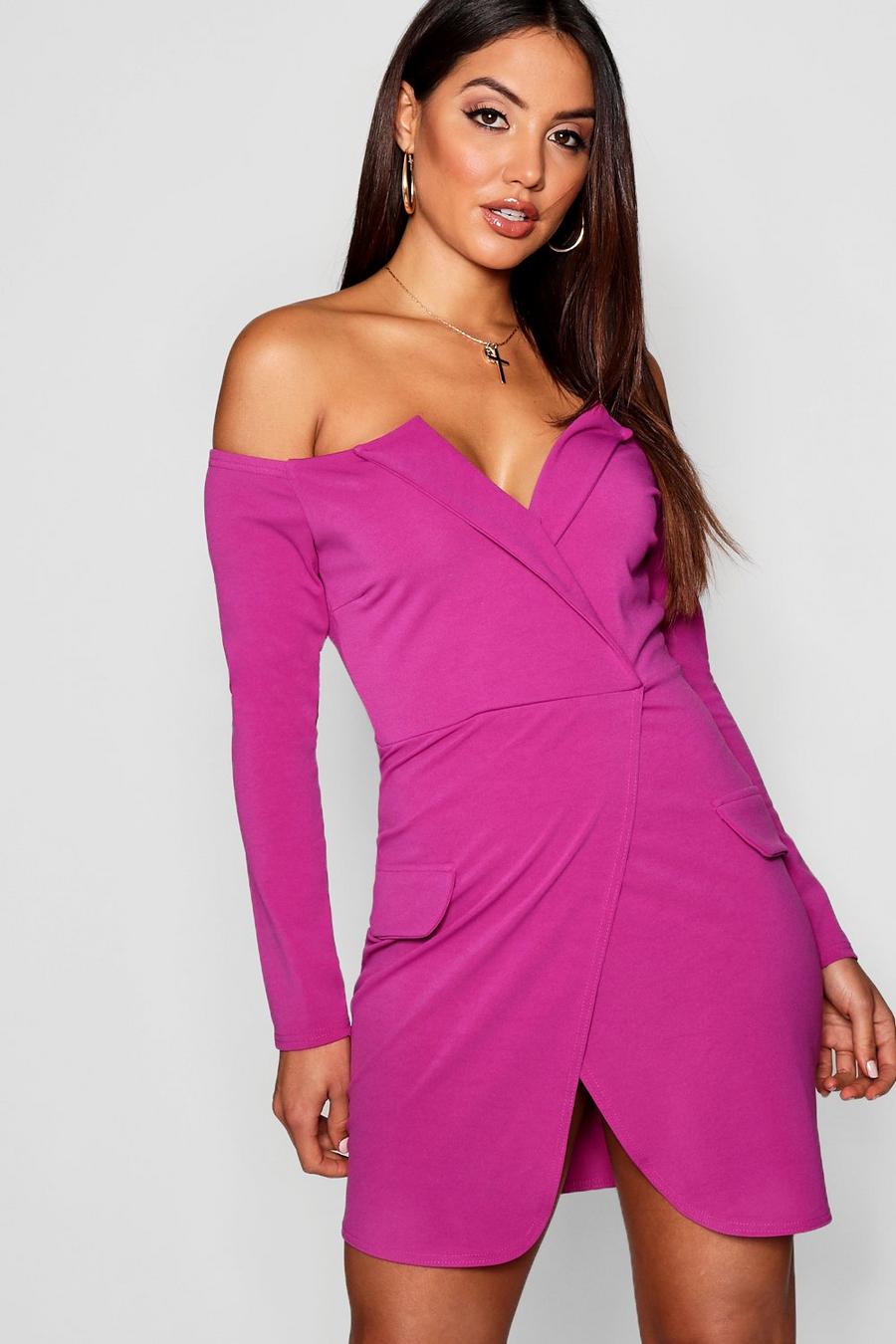 Jewel purple Bodyconklänning i blazermodell med bara axlar image number 1