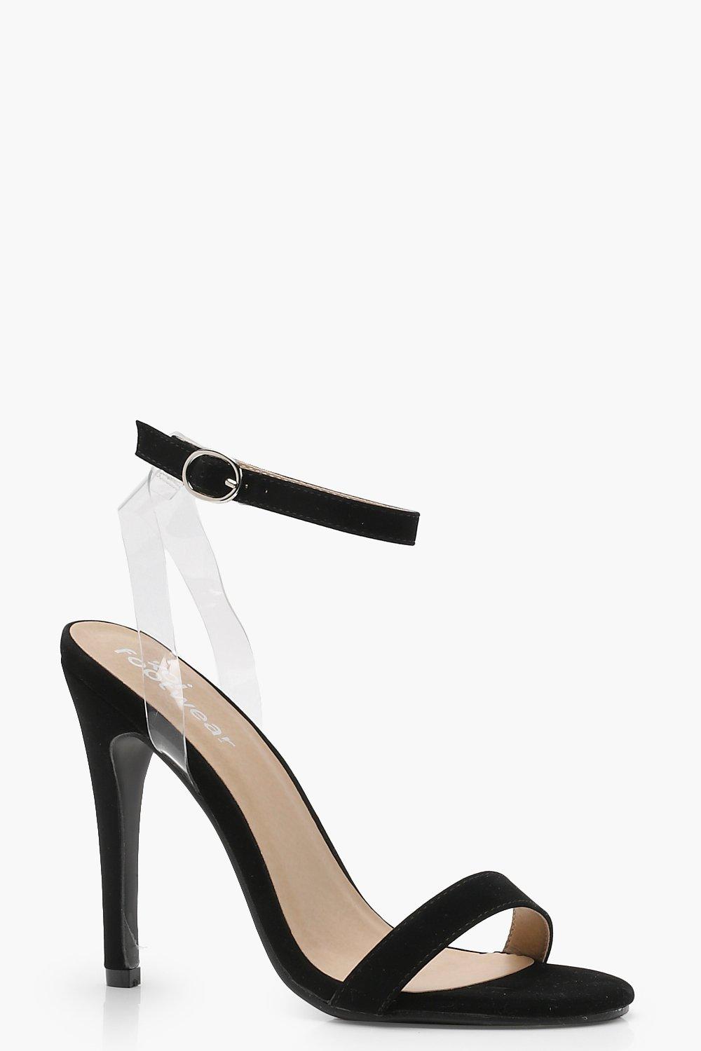 boohoo barely there block heel sandals in clear