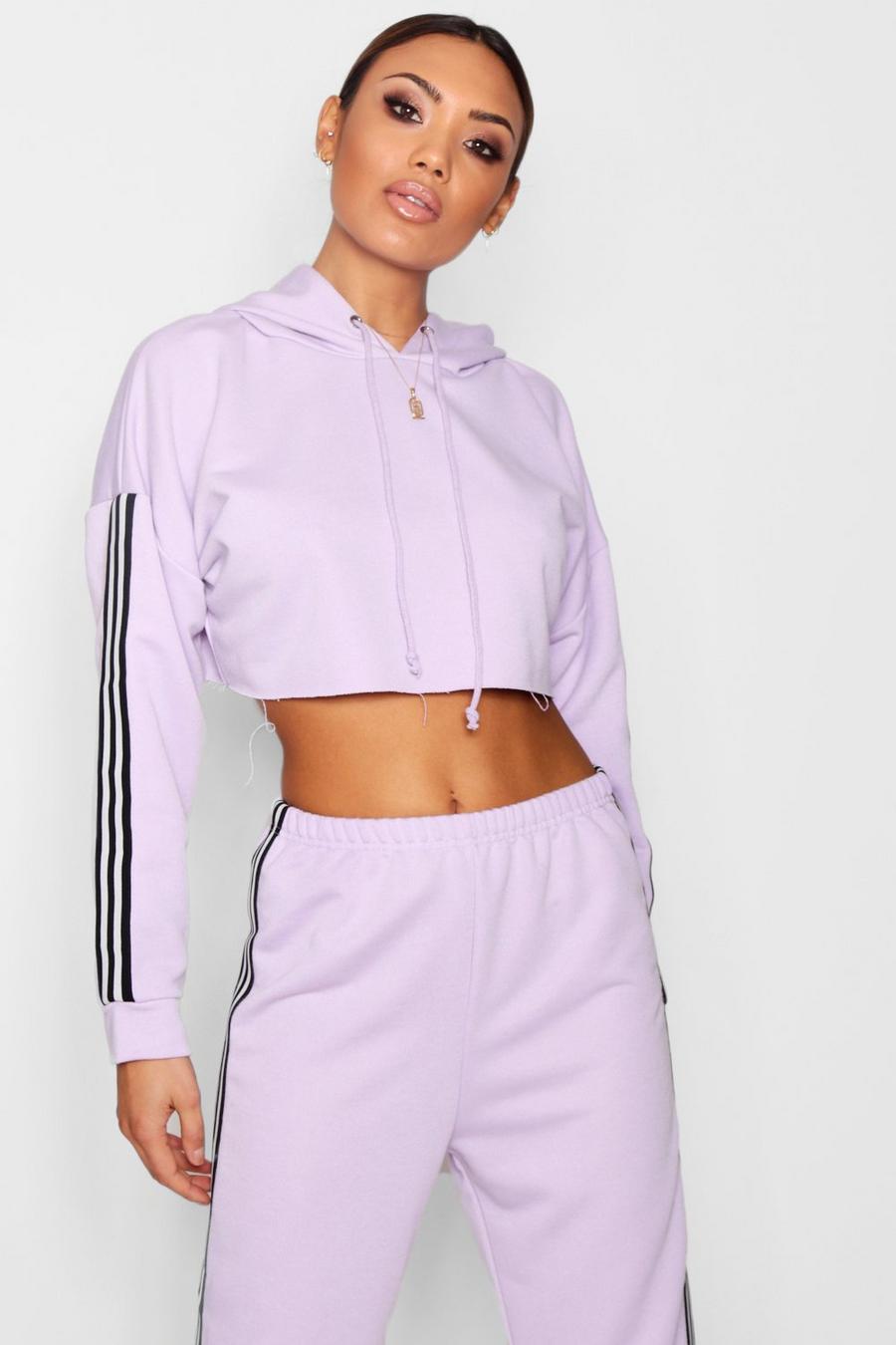 Lilac Athleisure Stripe Crop Hooded Top