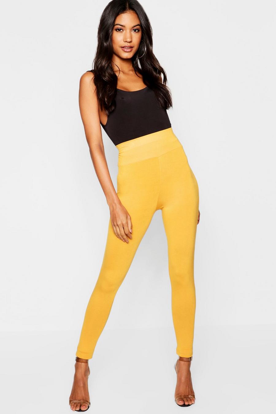 Mustard Basic leggings med hög midja image number 1