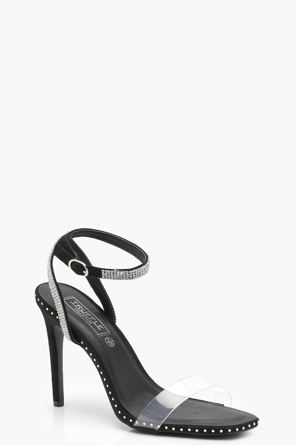 boohoo barely there block heel sandals in clear