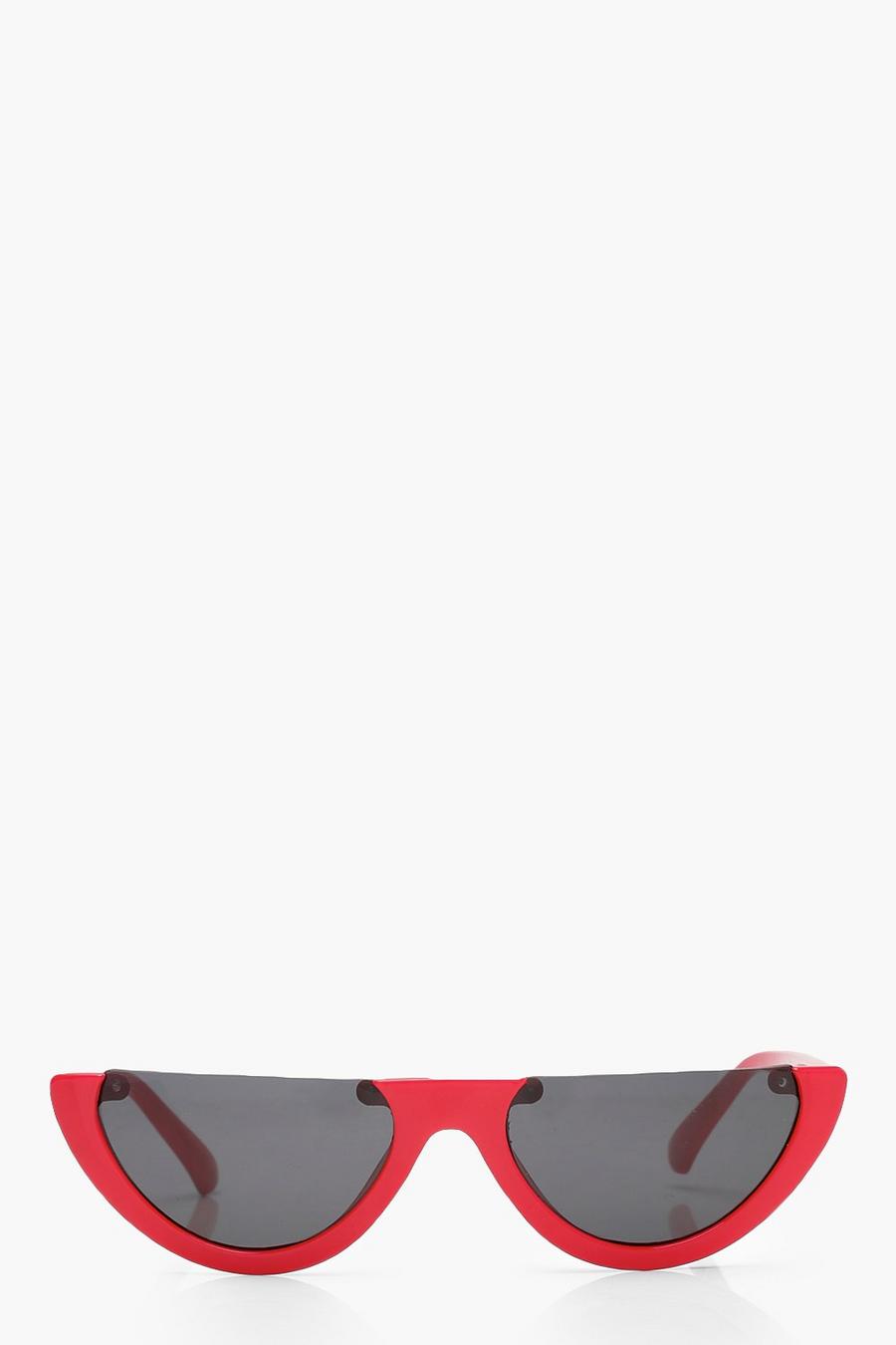 Rote Retro-Sonnenbrille mit halber Fassung image number 1