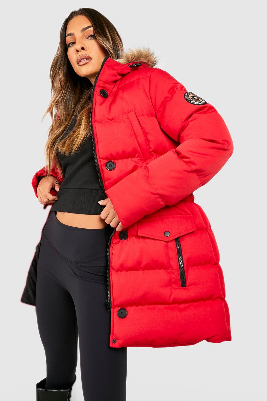 Women's Petite Luxe Faux Fur Hood Sporty Cropped Coat