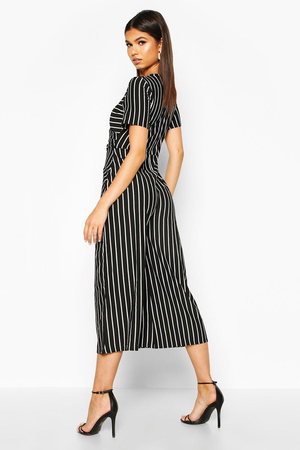 Striped Wrap Culotte Jumpsuit