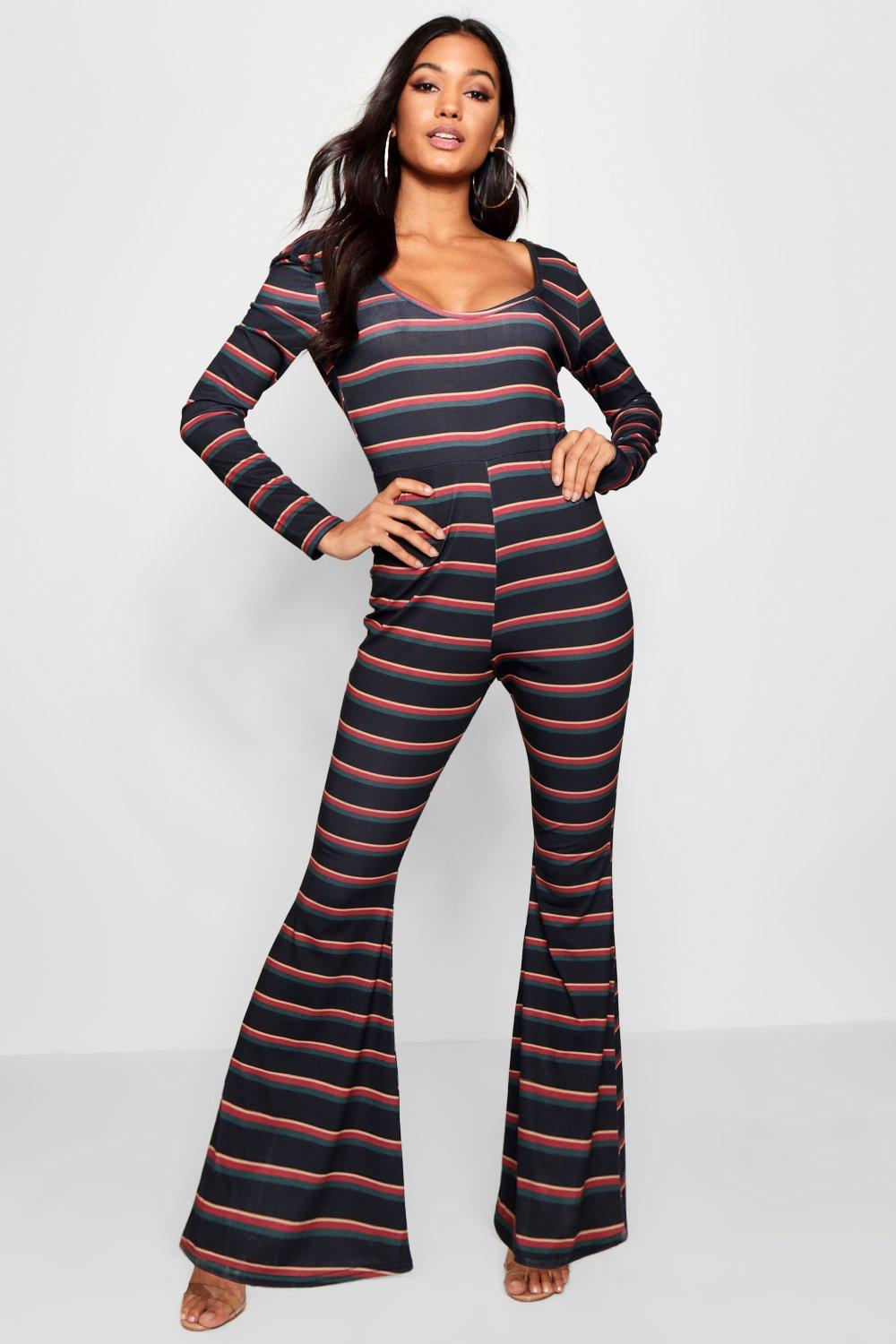 striped flared jumpsuit