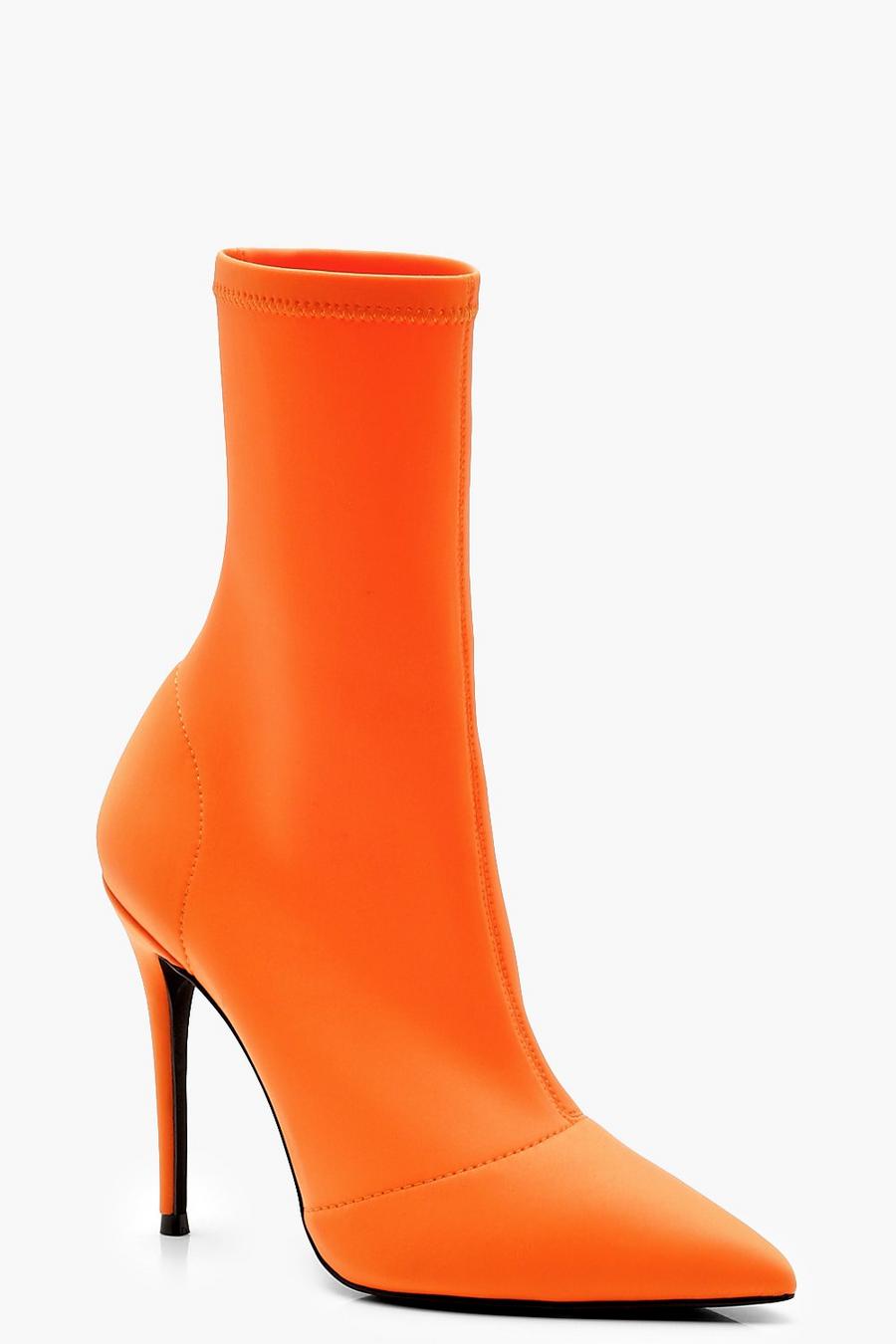 Orange Stretch Pointed Toe Sock Boots image number 1