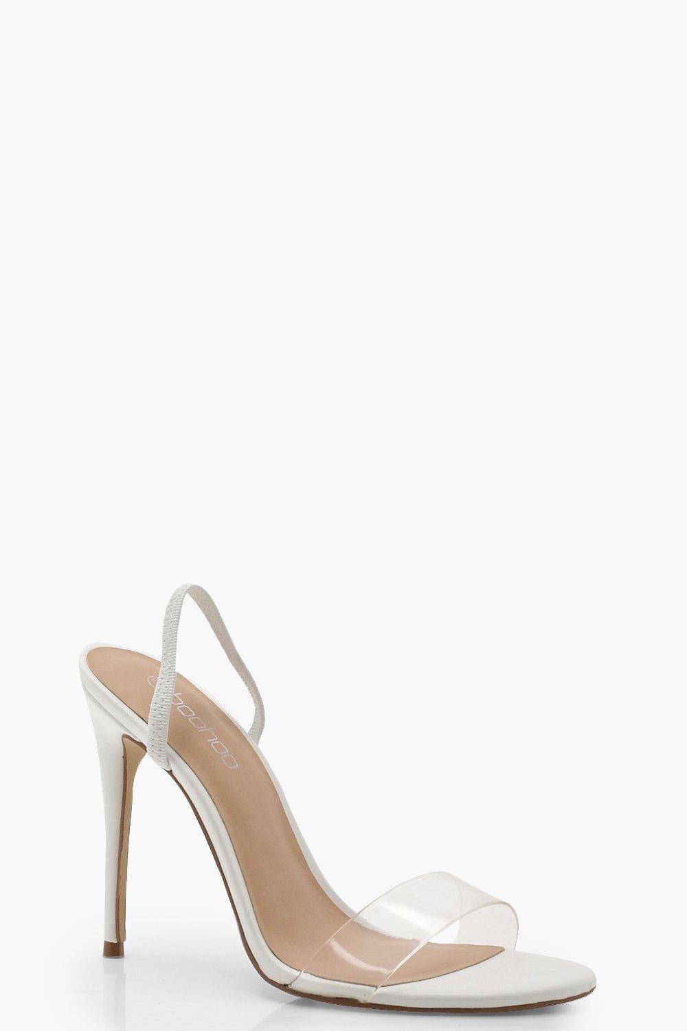 white heels clear strap