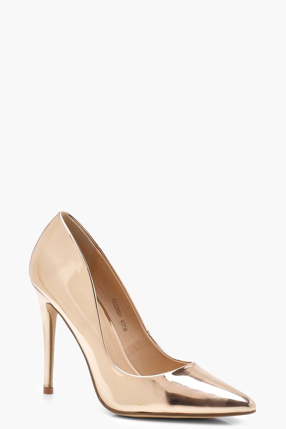 metallic gold court shoes