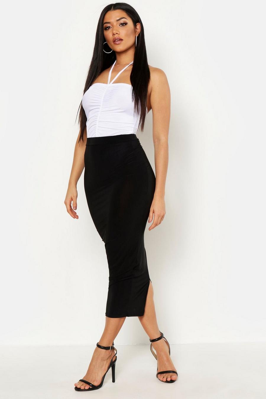 Black Basic High Waist Slinky Fitted Midaxi Skirt image number 1