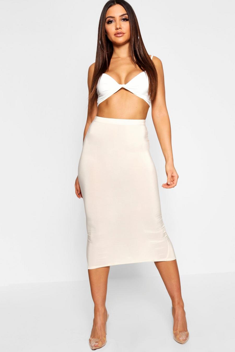 Ecru Basic High Waist Slinky Fitted Midaxi Skirt image number 1