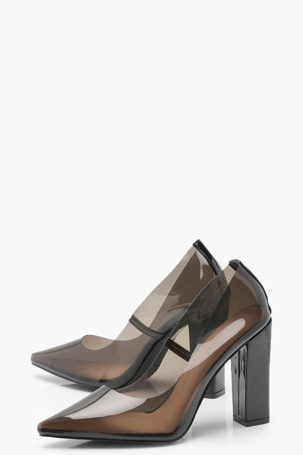leather block heel court shoes