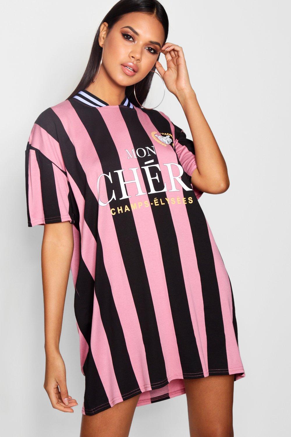 Beth Slogan Stripe Football T Shirt Dress