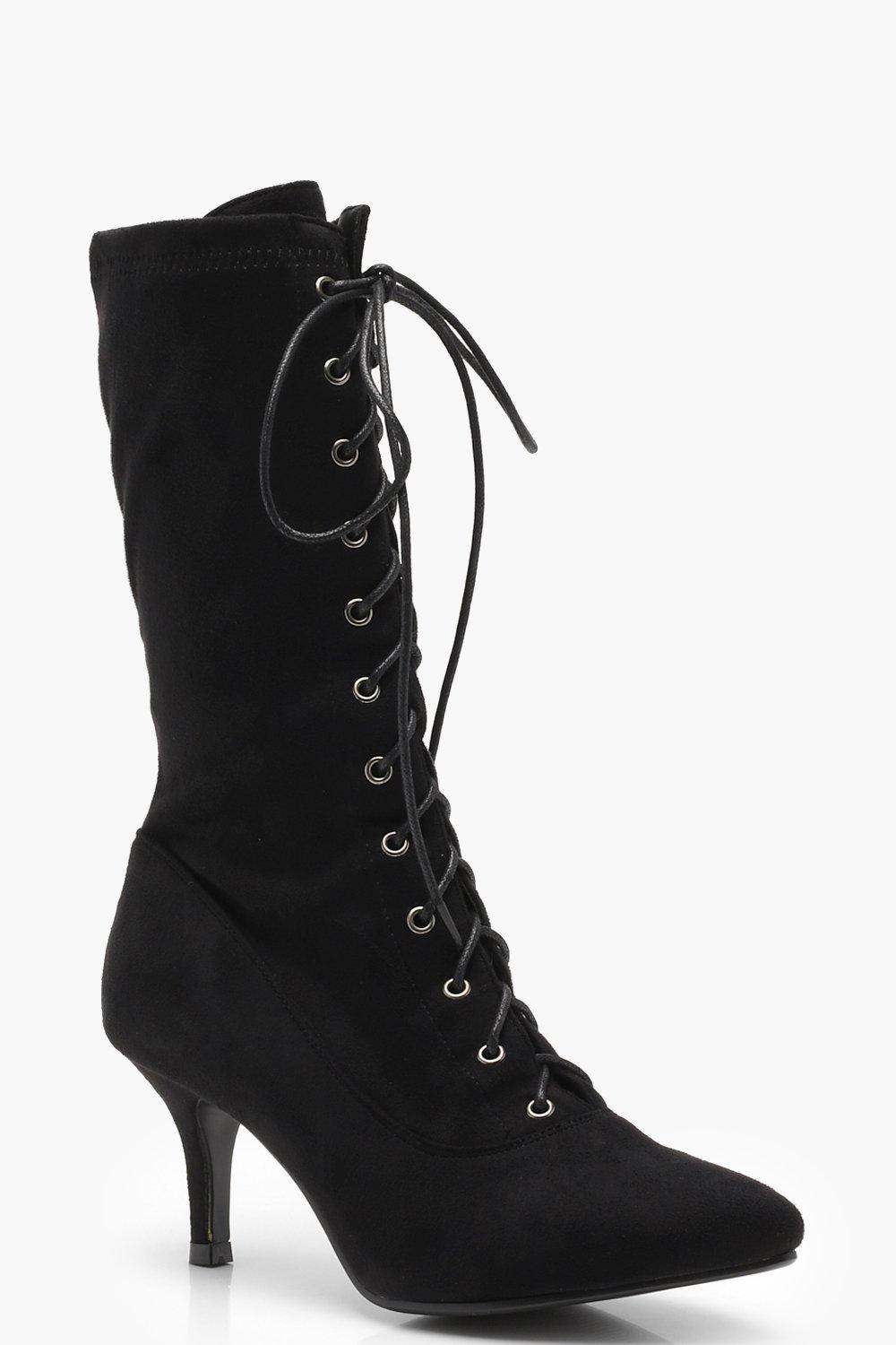 kitten heel lace up boots