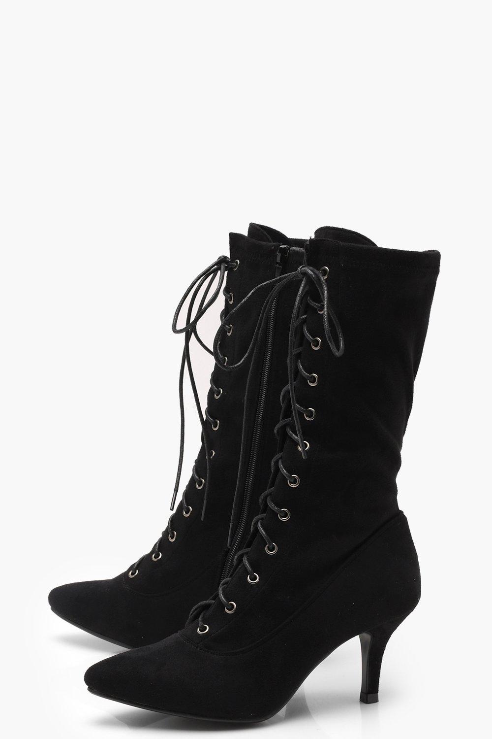 Kitten heel lace store up booties