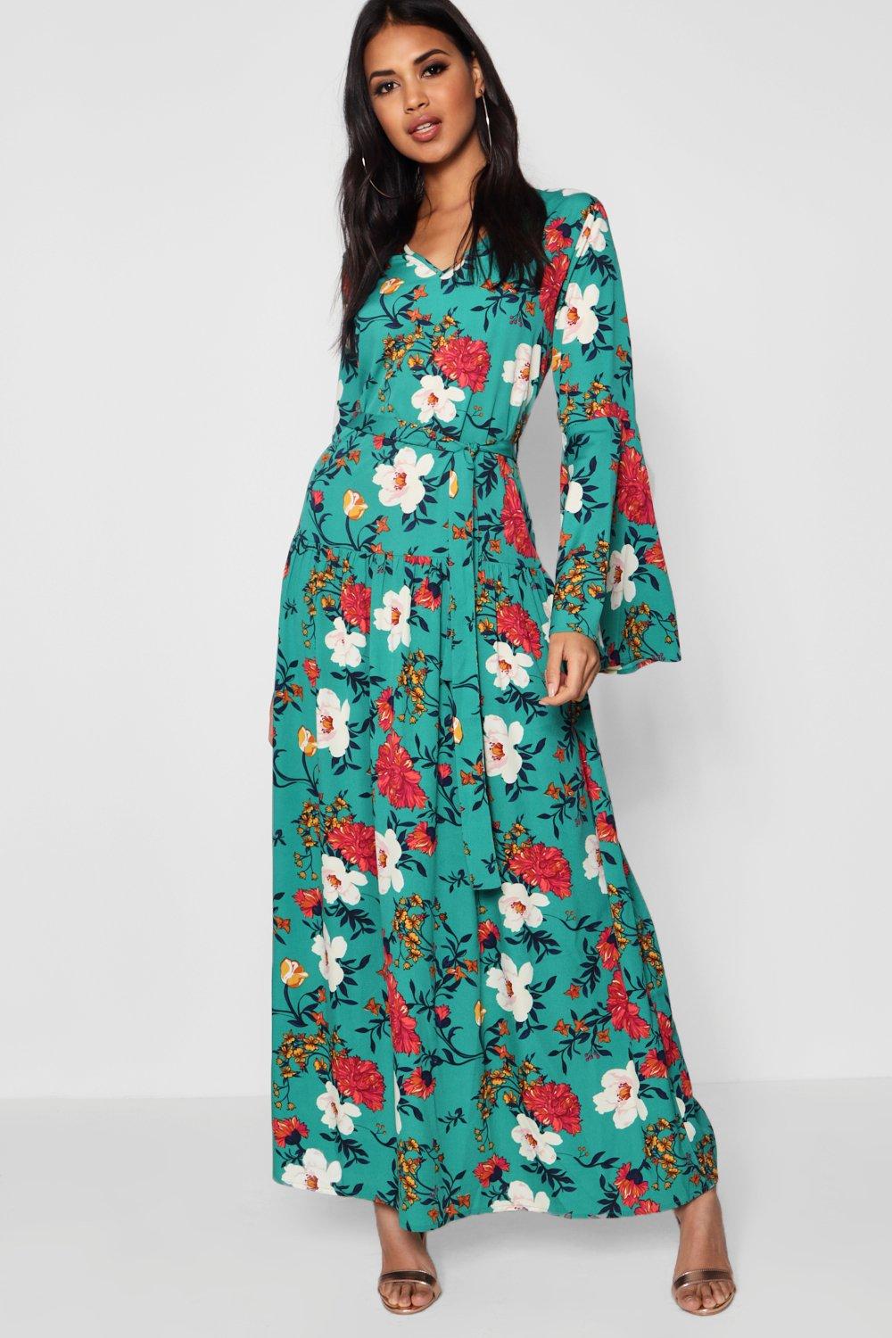 green floral maxi dress with sleeves