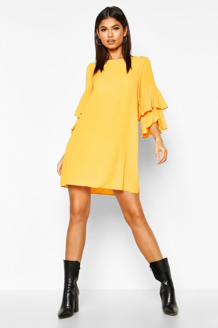Mustard Volume Sleeve Woven Shift Dress image number 1