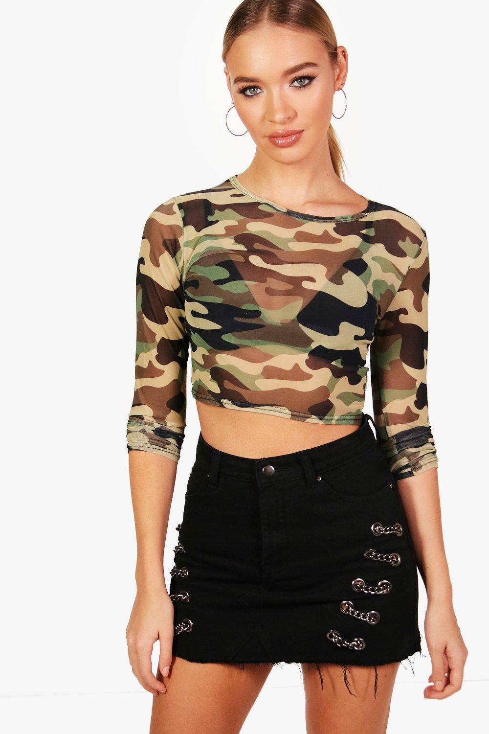 camo mesh crop top