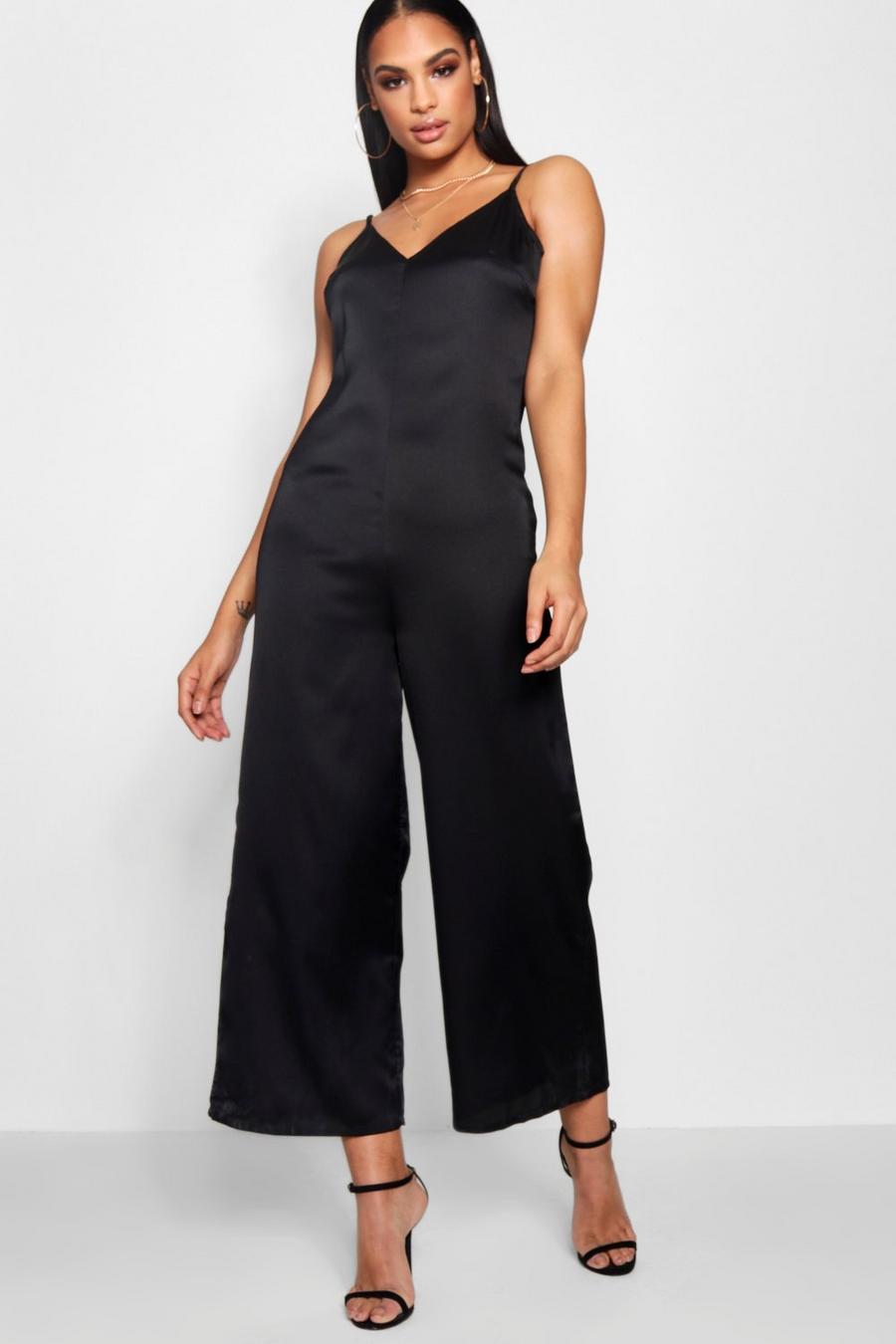 Strappy Cami Luxe Satin Wide Leg Jumpsuit | boohoo
