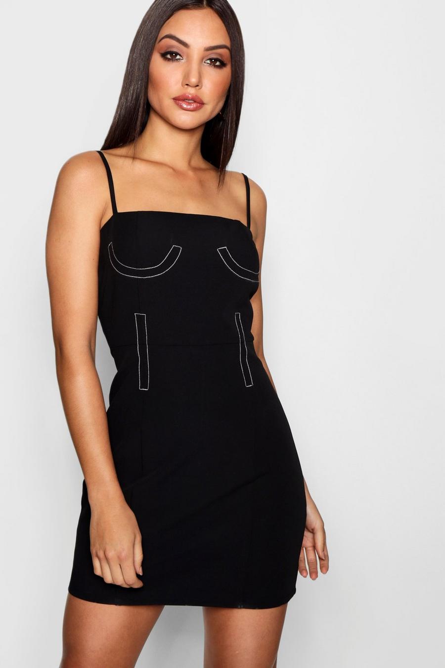 Contrast Stitch Square Neck Bodycon Dress image number 1