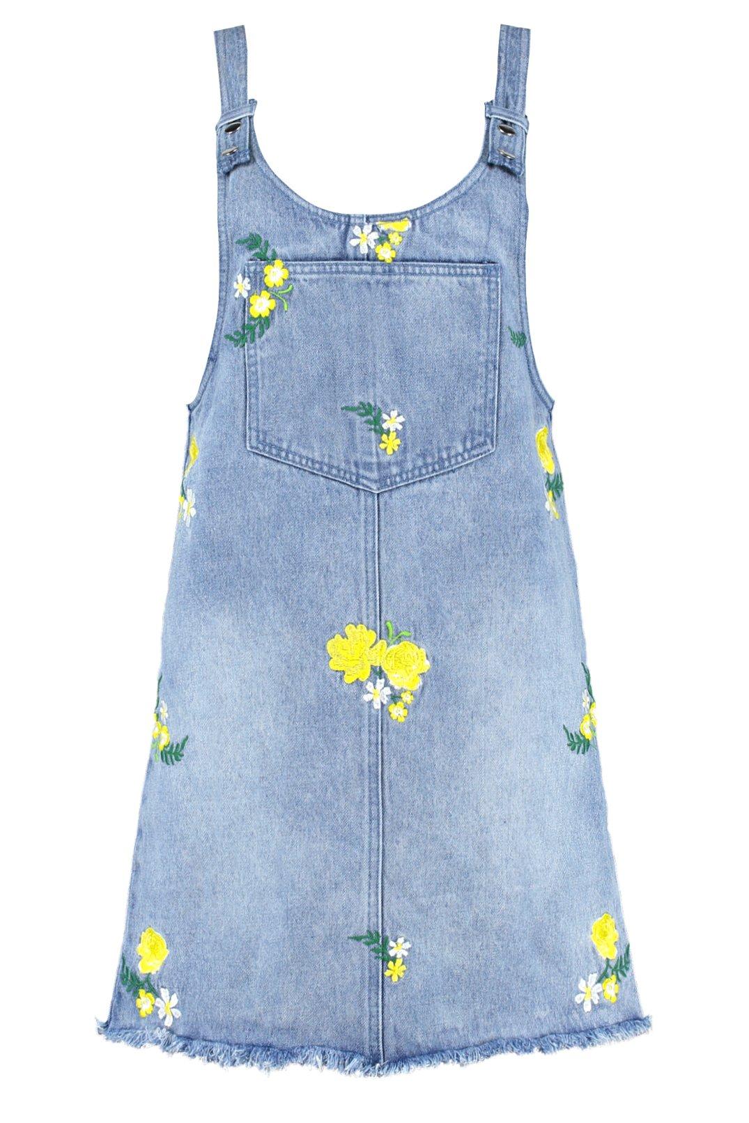 Embroidered denim pinafore clearance dress