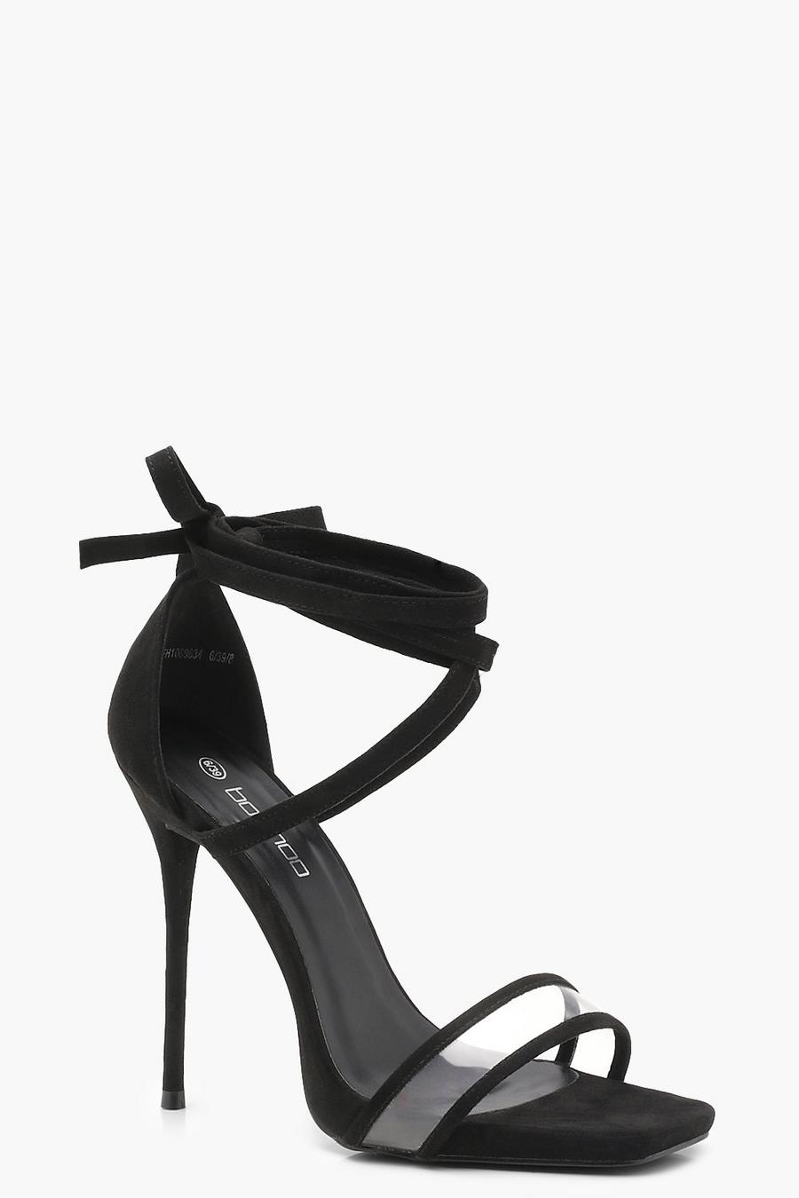 Black noir Clear Strap Wrap Detail Heels