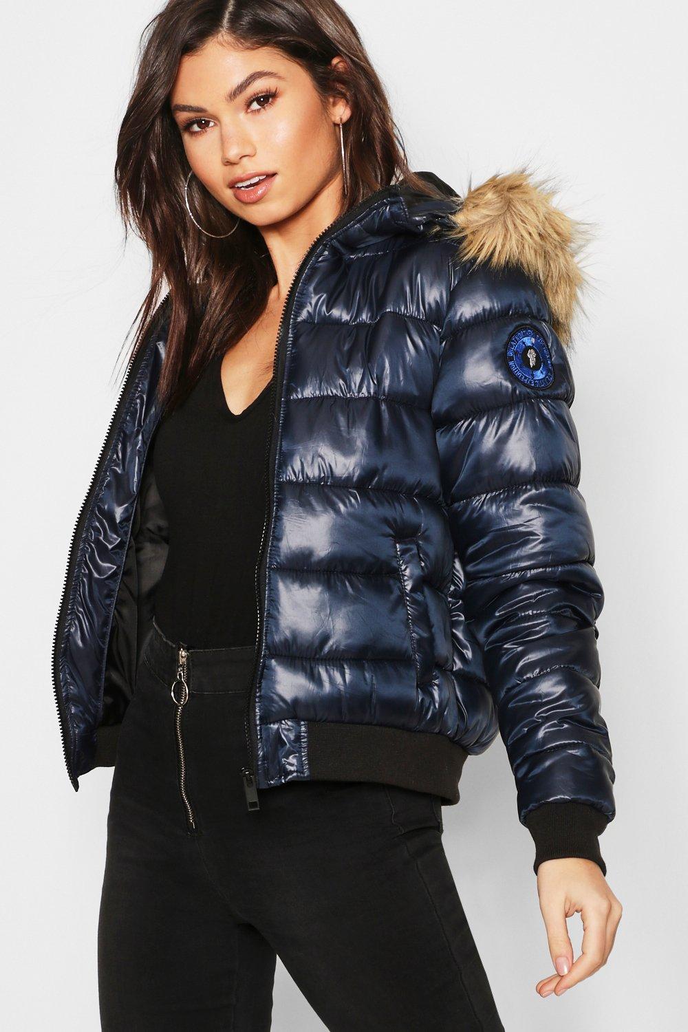 bubble jacket with fur hood