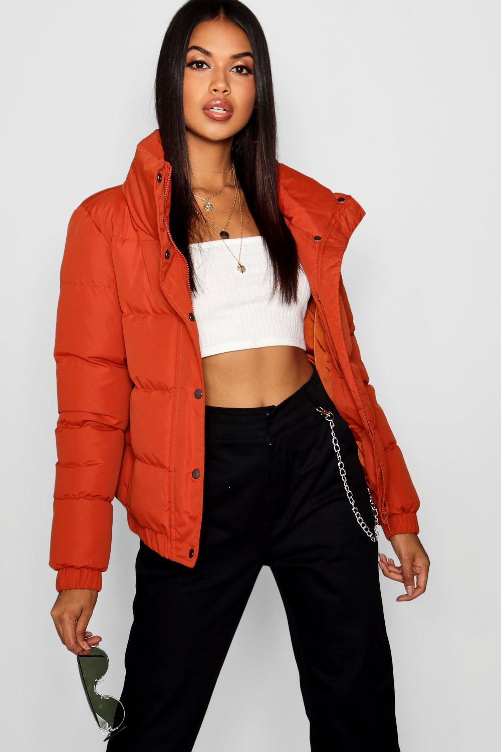 crop funnel neck padded jacket