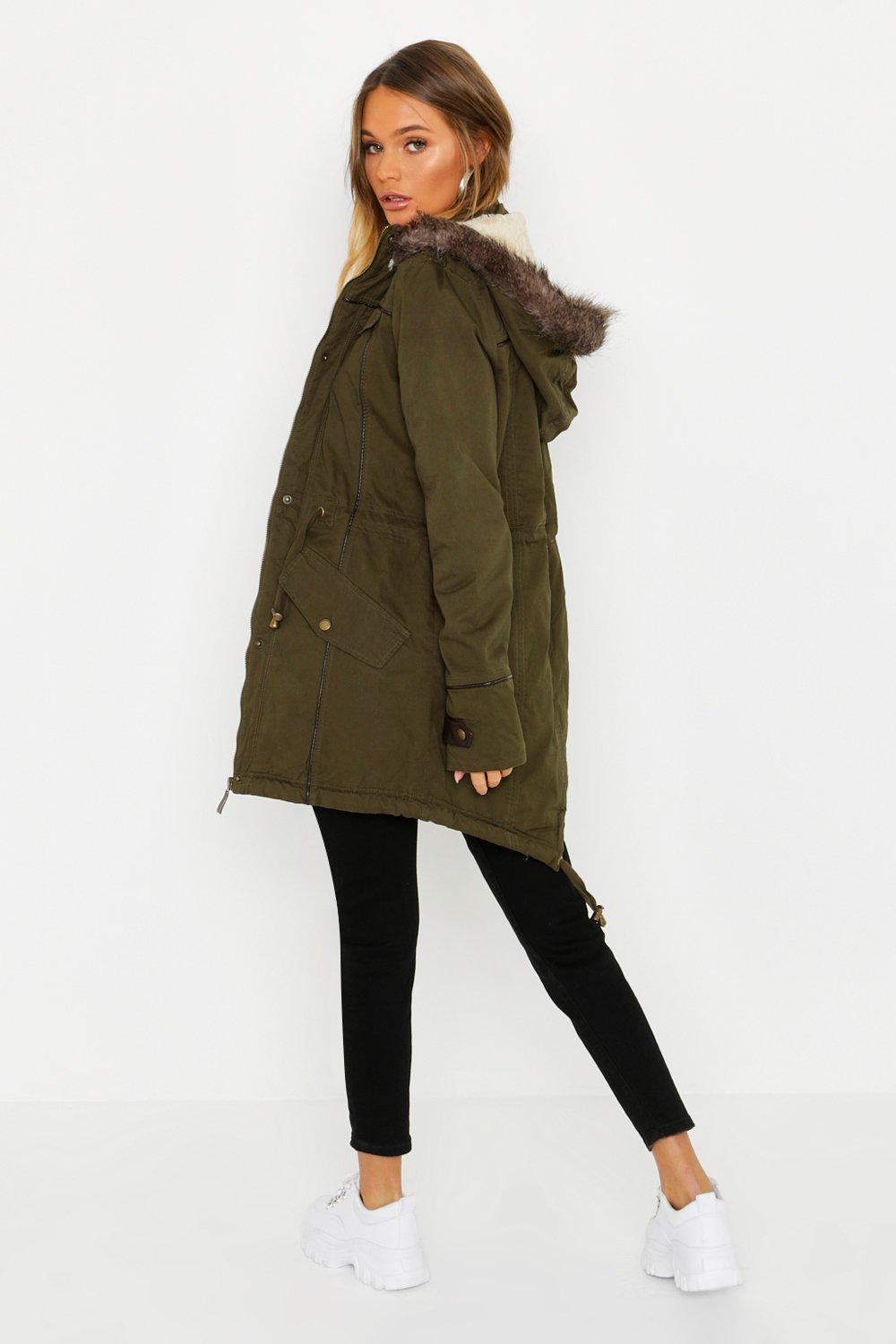 fur trim hooded parka