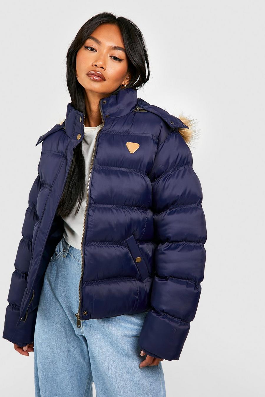 Navy Short Quilted Jacket image number 1