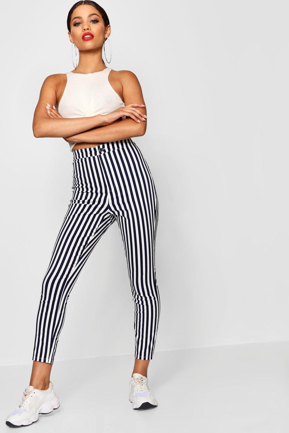 high rise striped jeans