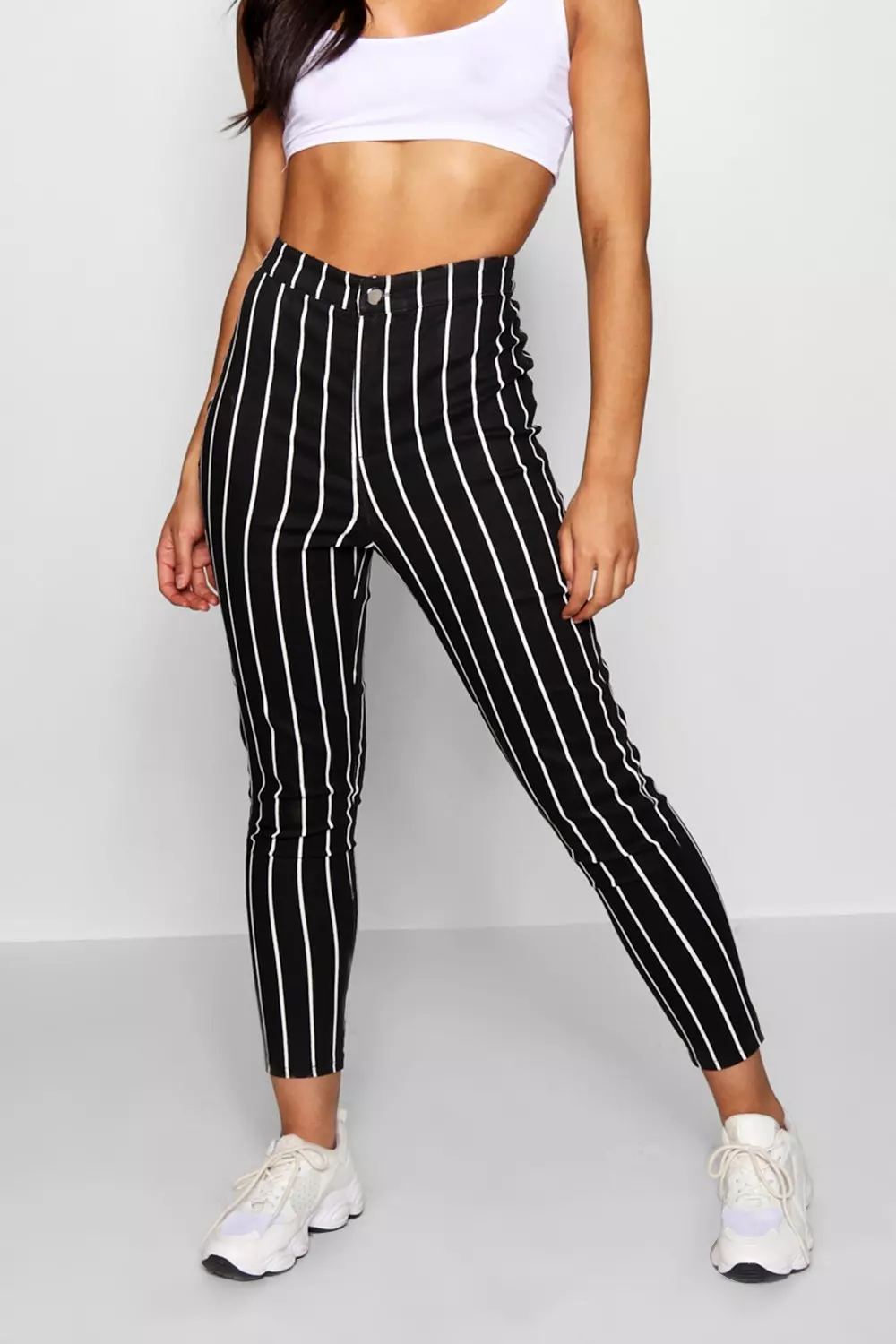 High waisted black and white best sale striped jeans