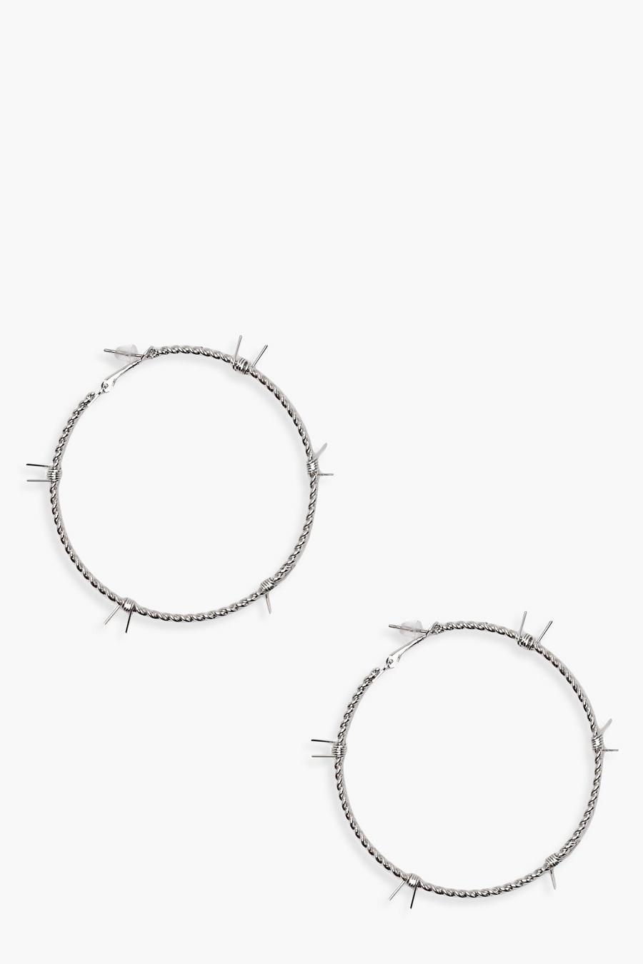 Lola Barbed Wire Hoop Earrings, Silver image number 1