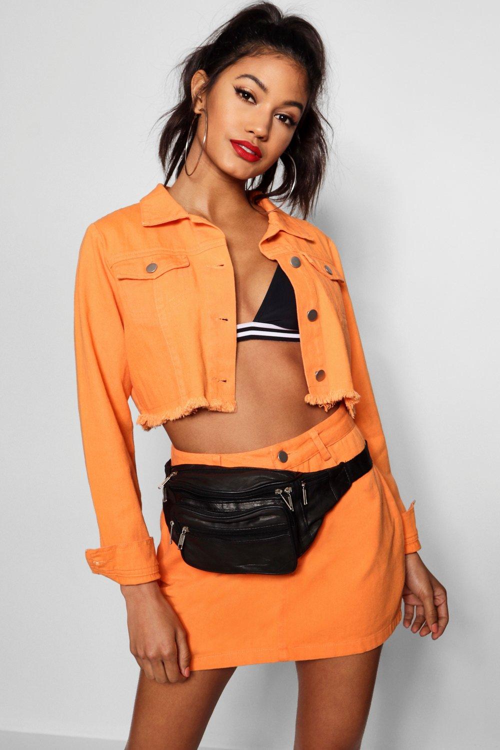 Orange cropped 2025 denim jacket