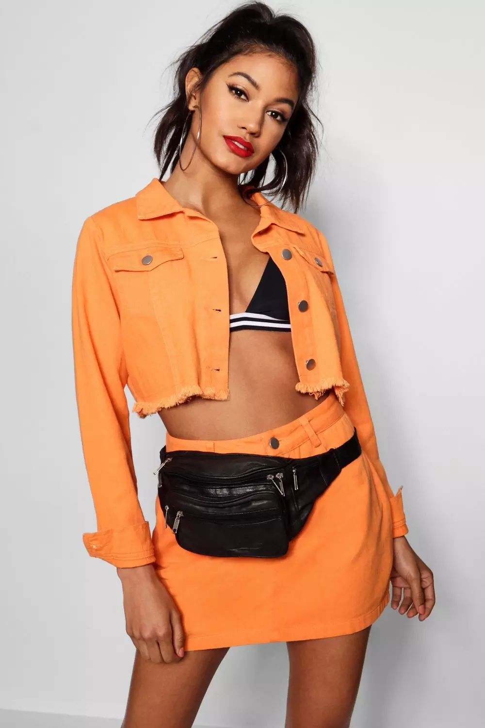 Cropped denim deals jacket orange