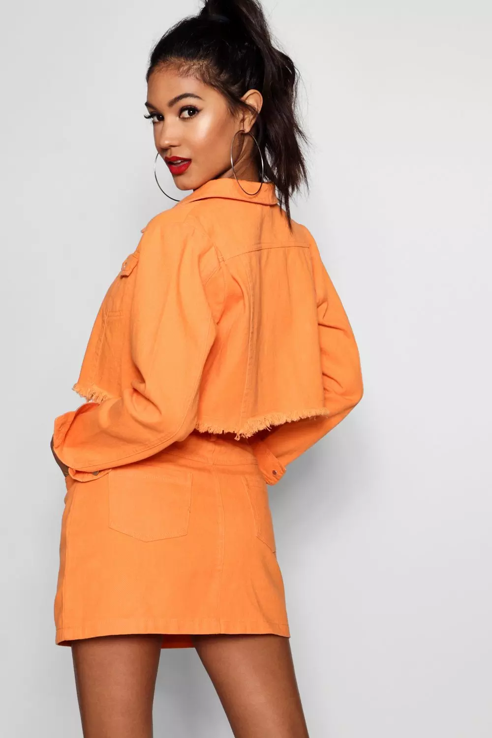 Orange denim jacket and on sale skirt