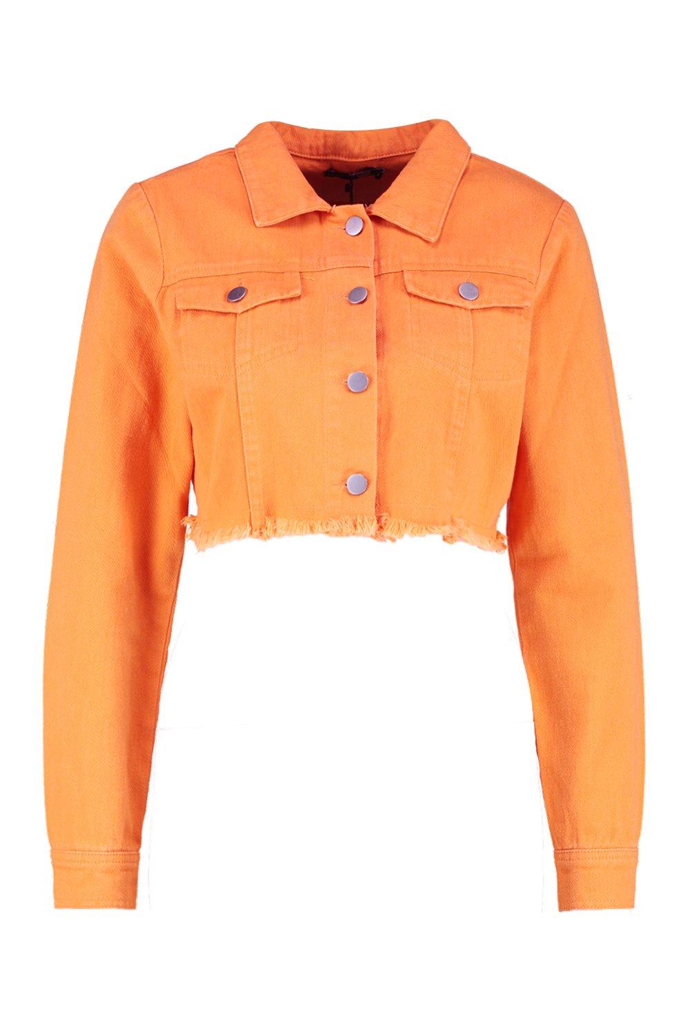 Faye Cropped Orange Denim Jacket boohoo DE