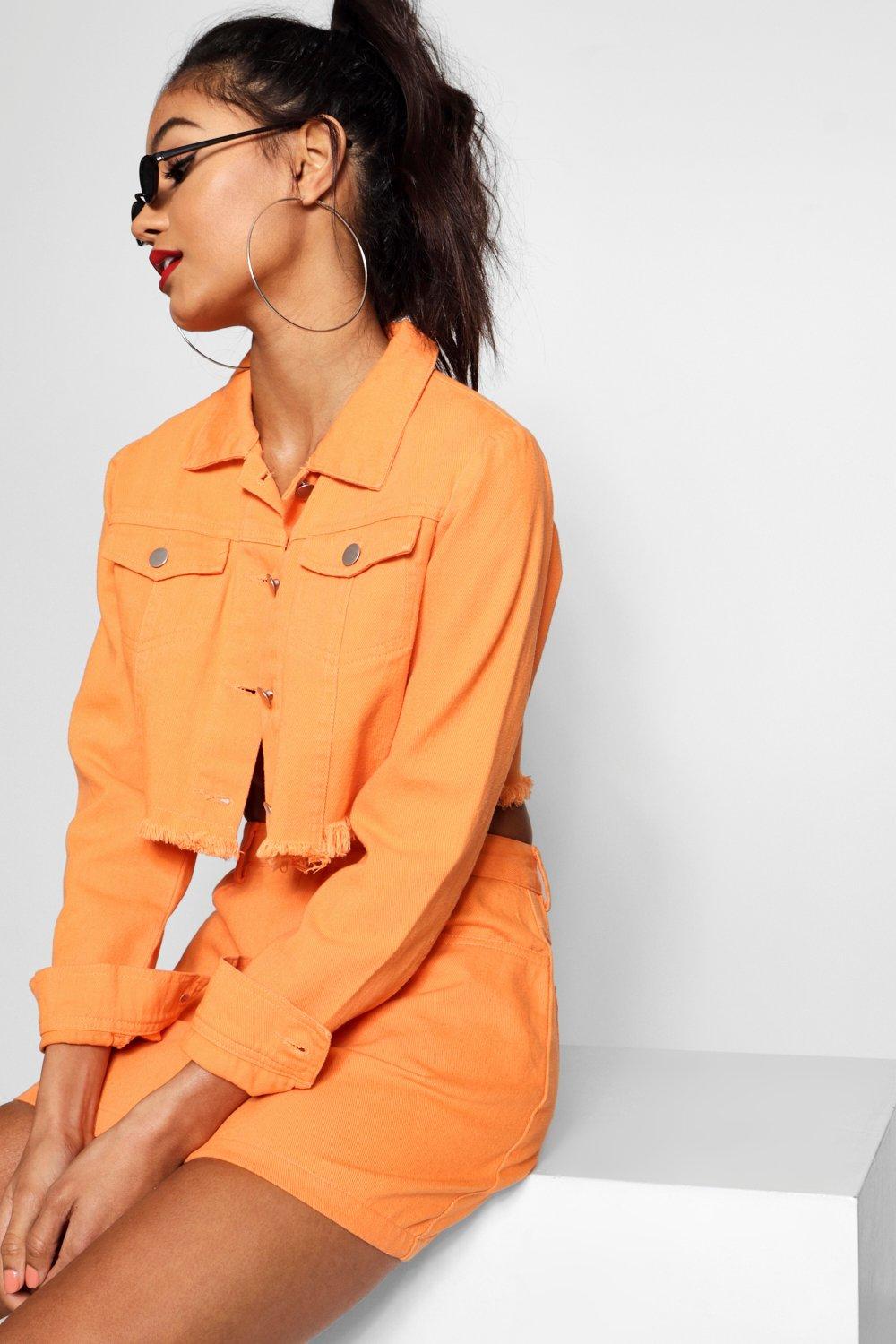 Bright orange clearance cropped denim jacket