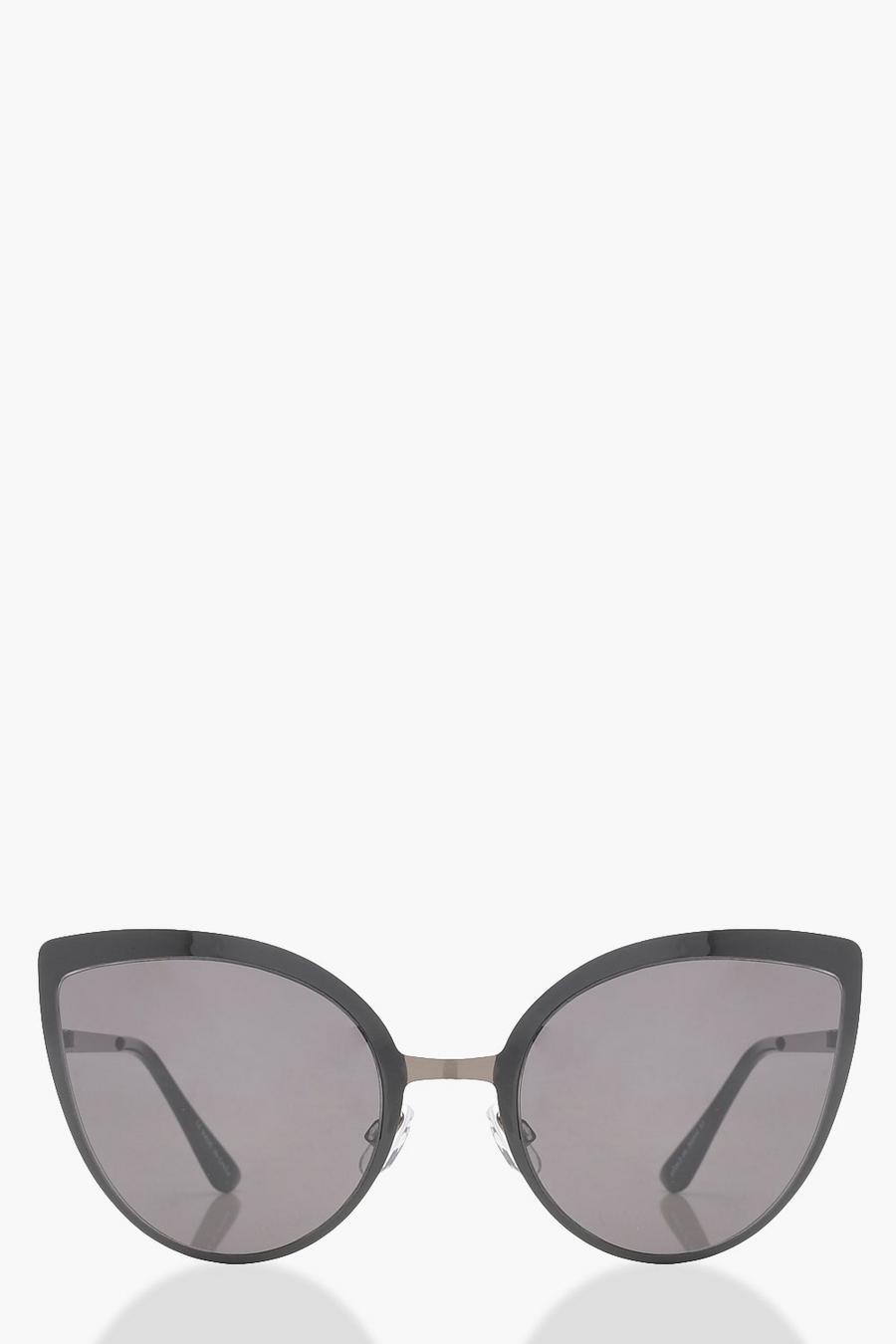 Black svart Oversized Smoke Cat Eye Sunglasses