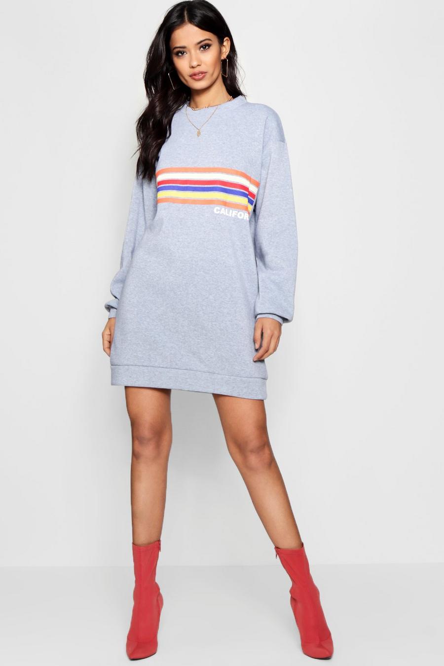 Grey California Rainbow Stripe Sweatshirt Dress image number 1